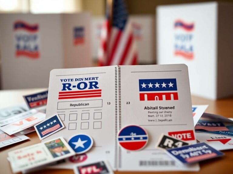 Flick International Visual representation of a split ballot highlighting Republican and Democrat sections with campaign materials