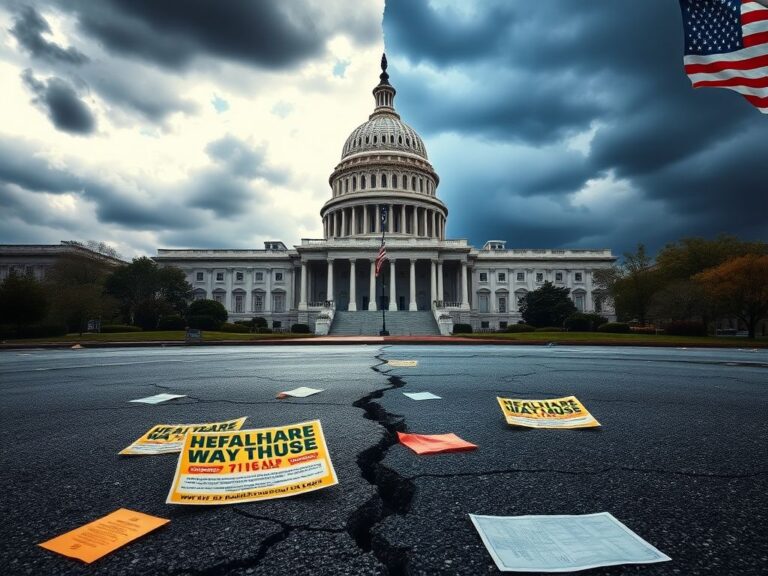 Flick International A divided US Capitol building surrounded by contrasting weather, symbolizing political tension within the Republican Party