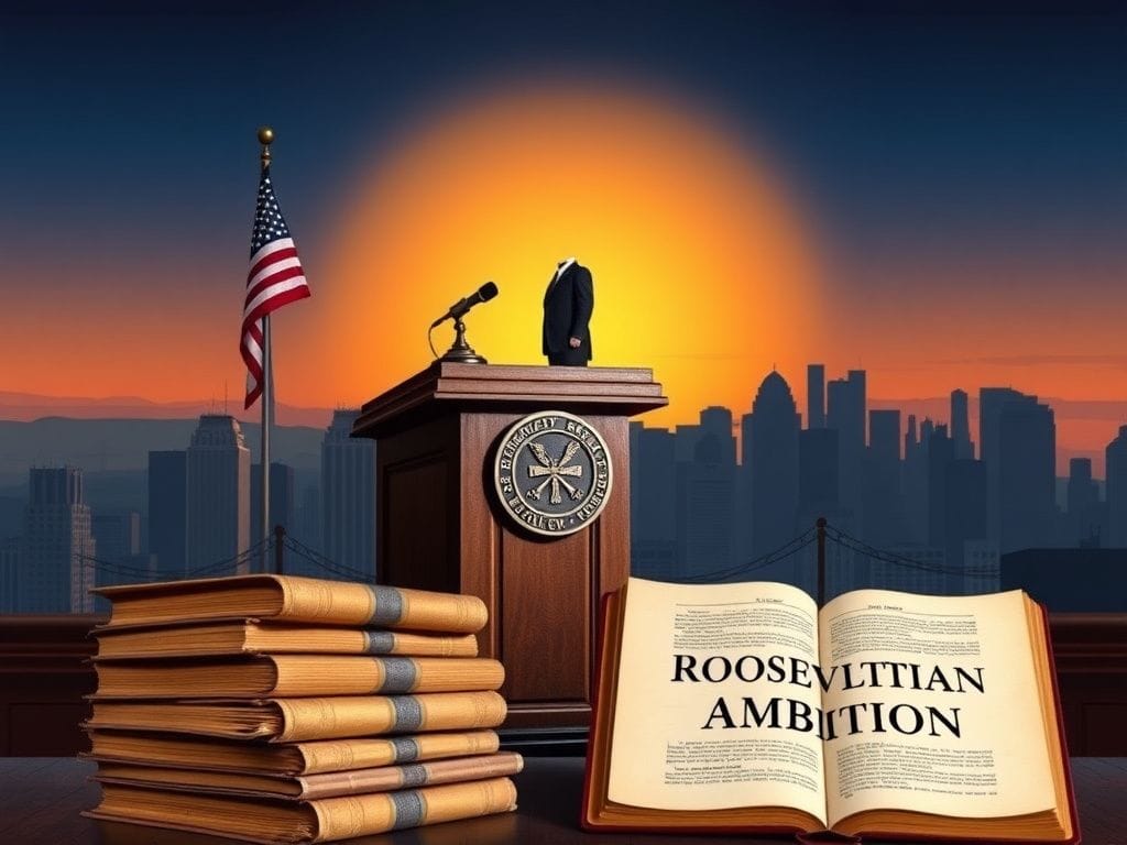 Flick International Grand podium with American flag symbolizing democratic socialism against NYC skyline