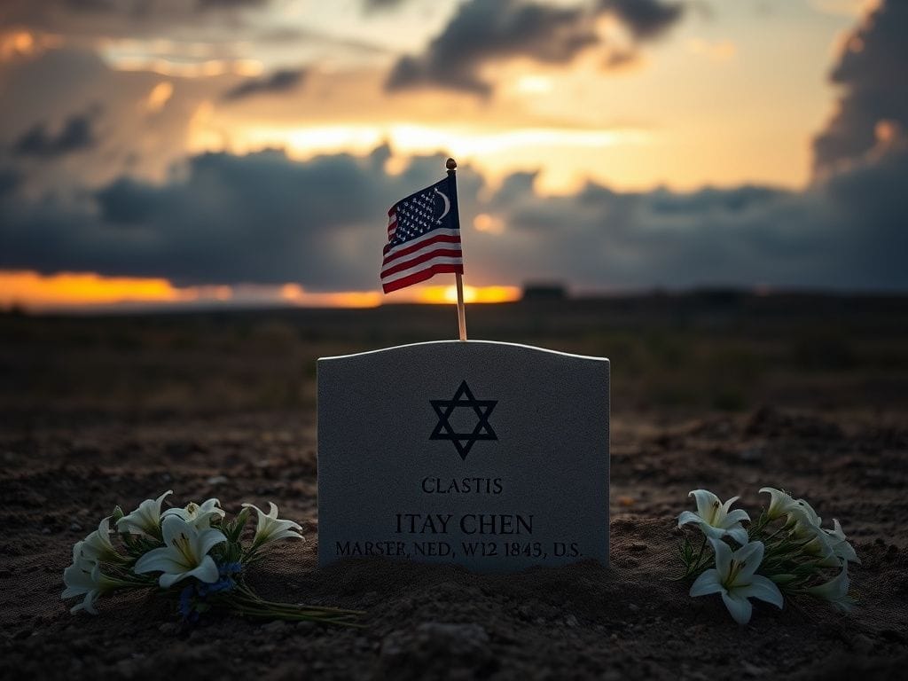 Flick International Empty military-style burial plot with U.S. and Israeli flags representing Itay Chen's dual citizenship