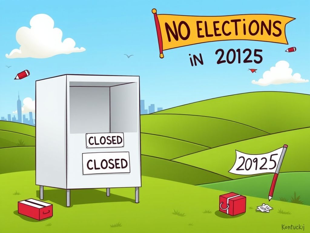 Flick International Cartoon illustration of a voting booth with a 'Closed' sign in Kentucky's countryside
