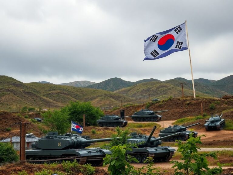 Flick International A dramatic landscape of the DMZ showcasing rugged terrain and military readiness