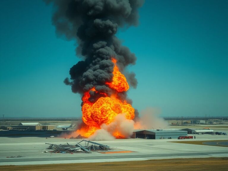 Flick International Aerial view of the catastrophic UPS plane crash with a massive fireball and smoke billowing into the sky