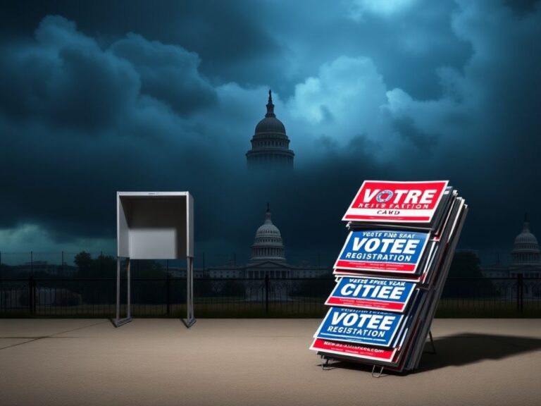 Flick International Empty voter registration booth under a stormy sky symbolizing off-year election tension