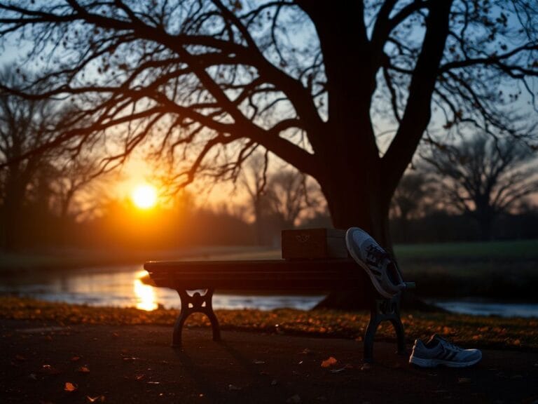 Flick International A serene park scene at dusk with a silhouette of a bench and a majestic tree