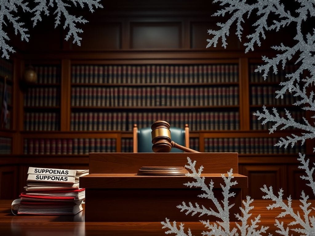 Flick International A courtroom scene depicting a judge's bench and gavel, symbolizing the legal complexities of the Arctic Frost probe.