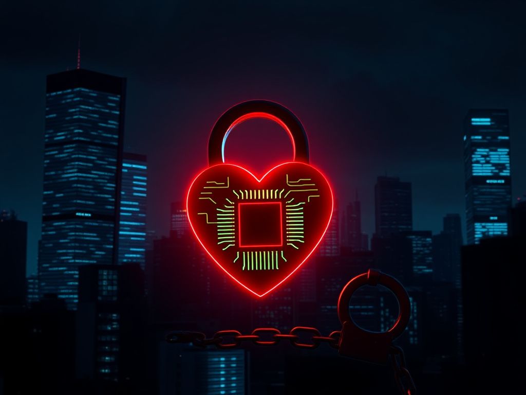 Flick International Dark cityscape at night showcasing a high-tech building with glowing screens and espionage symbolism