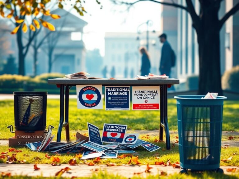 Flick International Disheveled table with conservative promotional materials at Oklahoma State University campus