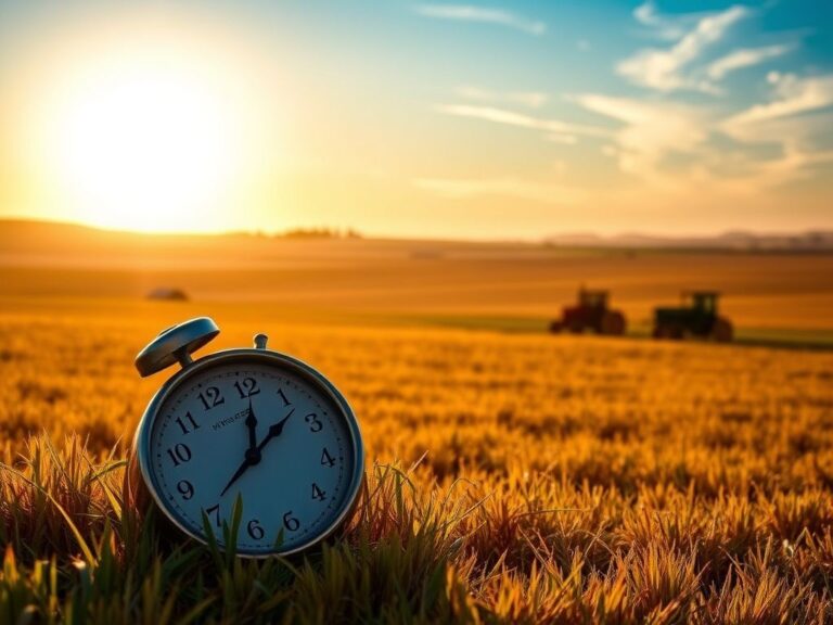 Flick International A serene landscape at dawn with an old-fashioned clock representing Daylight Saving Time