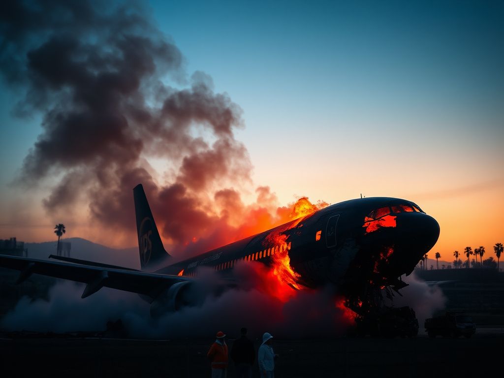 Flick International Charred wreckage of a UPS cargo plane engulfed in flames near Louisville airport