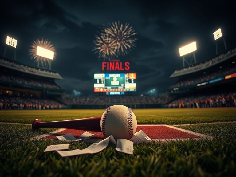 Flick International Dramatic nighttime baseball scene with a bat and score sheets symbolizing a high-stakes game.