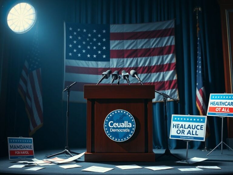 Flick International Senate podium with microphones and empty Democratic Party lectern, symbolizing political tension