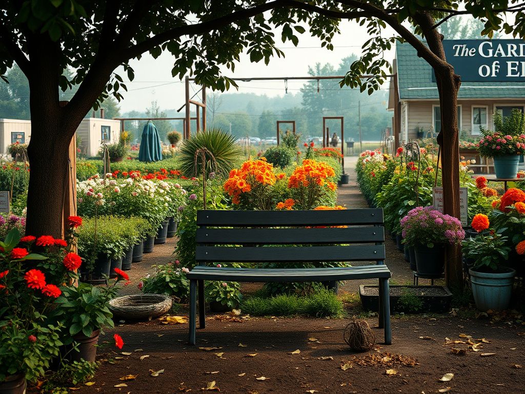 Flick International A reflective outdoor scene in a plant nursery with vibrant plants and a wilted plant symbolizing discrimination