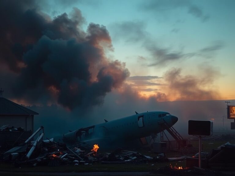 Flick International Aerial view of a cargo plane wreckage at Louisville airport with smoke and flames