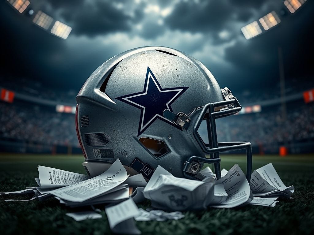 Flick International Close-up of a Dallas Cowboys football helmet against a blurred stadium backdrop
