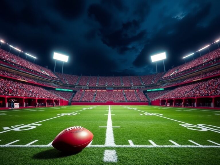 Flick International Empty NFL football field at night with Arizona Cardinals logo
