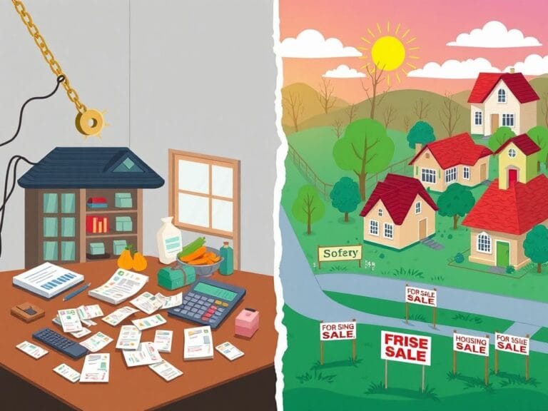 Flick International Conceptual illustration depicting economic concerns with high electric bills and housing affordability