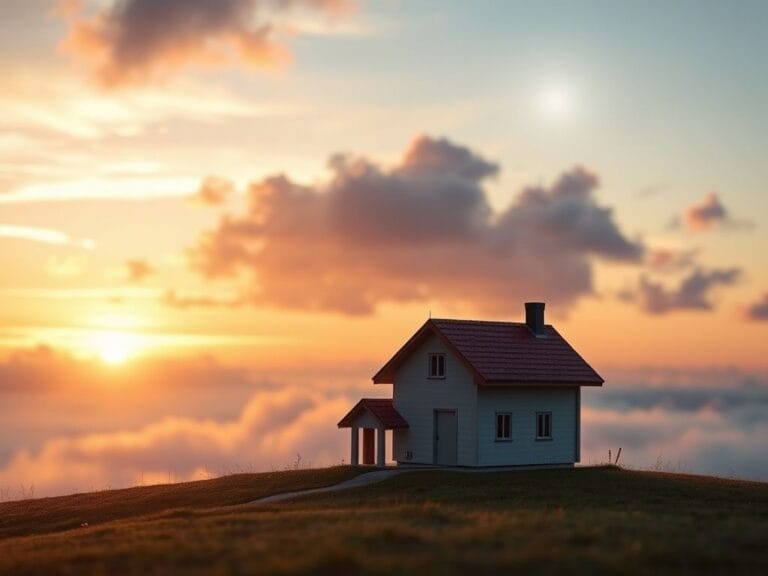 Flick International Serene heavenly landscape with miniature houses symbolizing love and family