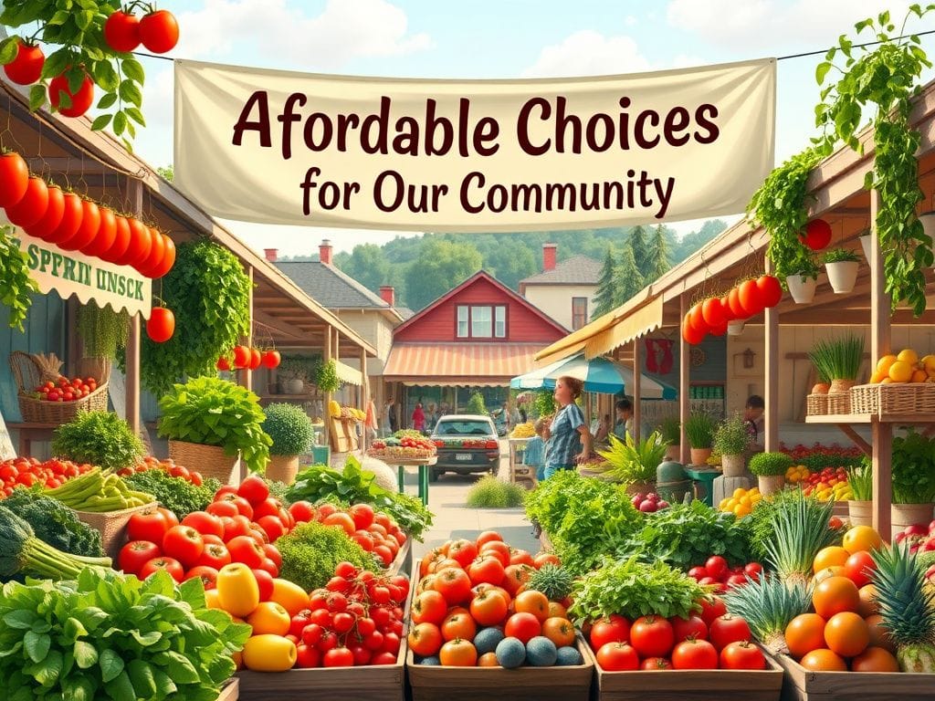 Flick International A vibrant farmer's market showcasing colorful fruits and vegetables symbolizing affordability