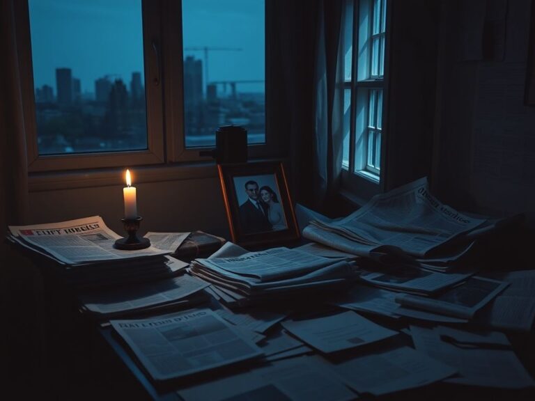 Flick International A dimly lit room with a cluttered desk reflecting loss and memories