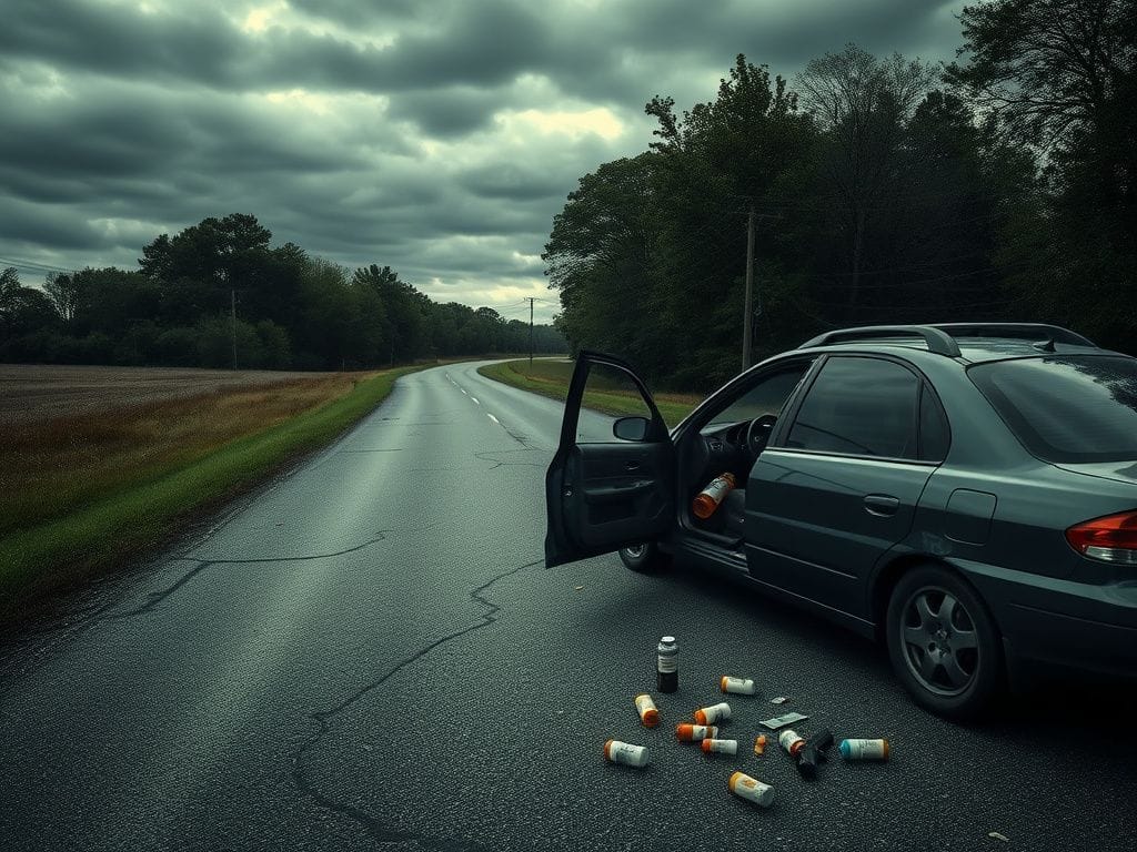 Flick International A desolate rural road in Illinois showing an abandoned car and debris, illustrating a tragic DUI incident involving an illegal immigrant.