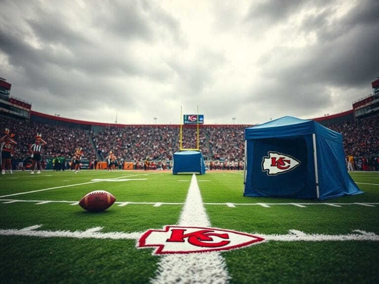 Flick International Kansas City Chiefs football field showing aftermath of hard hit with medical tent