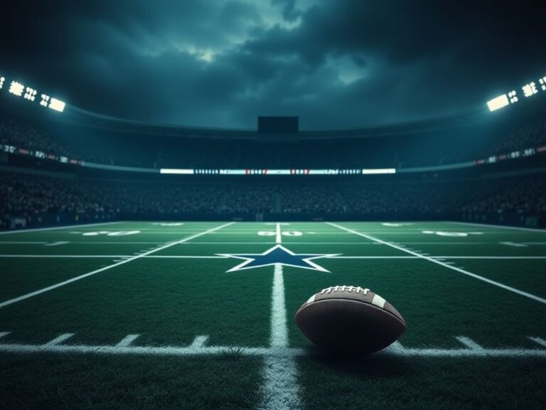 Flick International Empty football field at Dallas Cowboys stadium symbolizing loss after Marshawn Kneeland's death