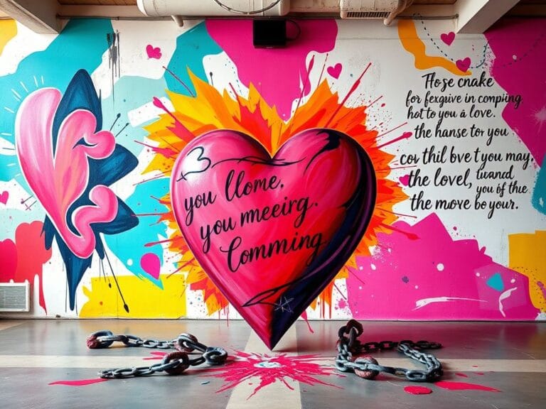 Flick International A vibrant artistic depiction symbolizing self-empowerment and resilience, featuring a large heart and uplifting quotes.