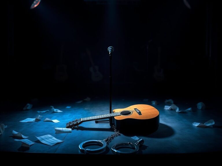 Flick International empty music stage with spotlight and microphone symbolizing broken dreams