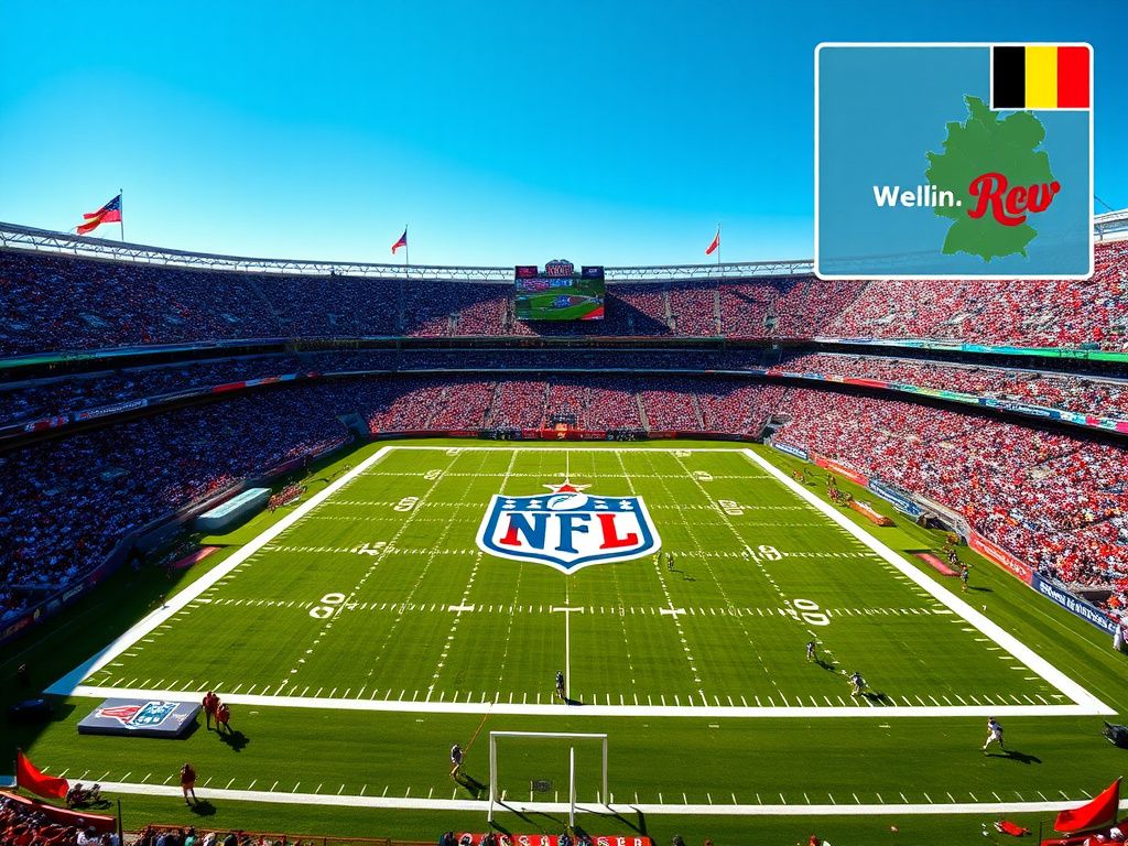 Flick International Aerial view of an NFL stadium filled with fans and team banners on game day.