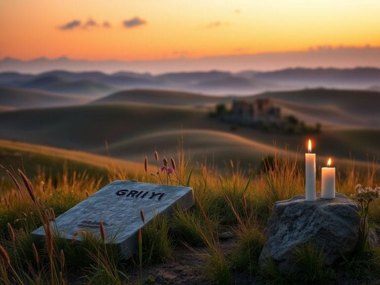Flick International Serene hillside landscape in Syria with a weathered grave and flickering candle