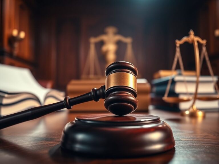 Flick International A gavel striking a wooden block in a courtroom setting