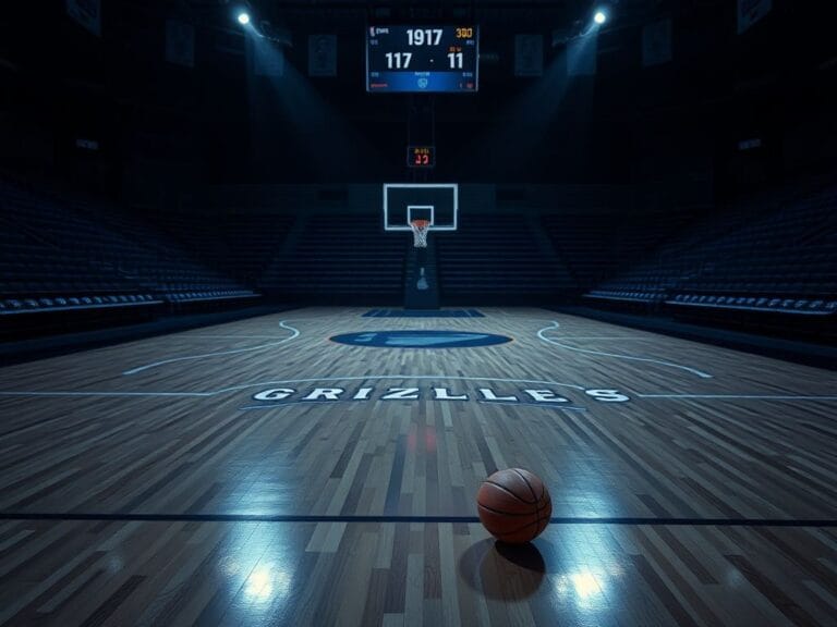 Flick International Empty basketball court with a discarded basketball and dim lighting, symbolizing frustration following the Grizzlies' defeat.