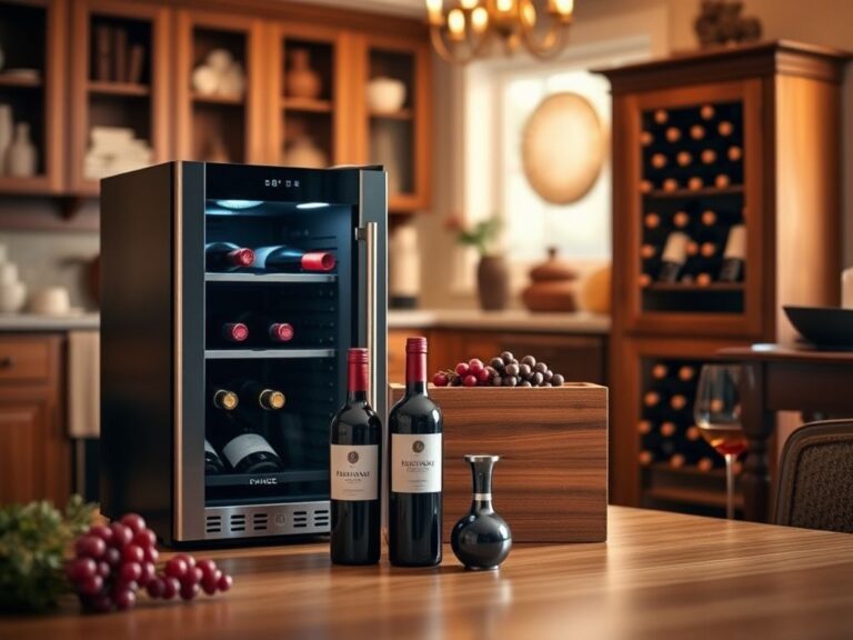 Flick International modern 12-bottle wine fridge with a glass door showcasing elegant wine gifts