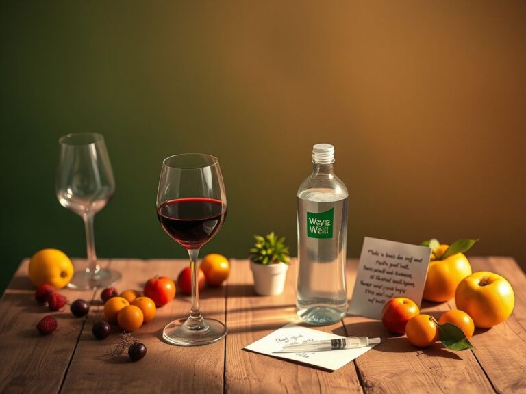 Flick International Still-life composition with elegant wine glasses and Ways2Well health products symbolizing Russell Crowe's wellness journey