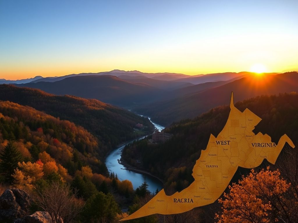 Flick International Panoramic landscape of the Appalachian region at sunrise, featuring rolling hills and autumn colors