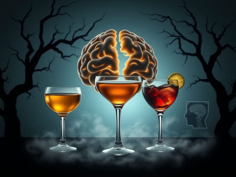 Flick International Stylized broken brain surrounded by illuminated cocktail glasses