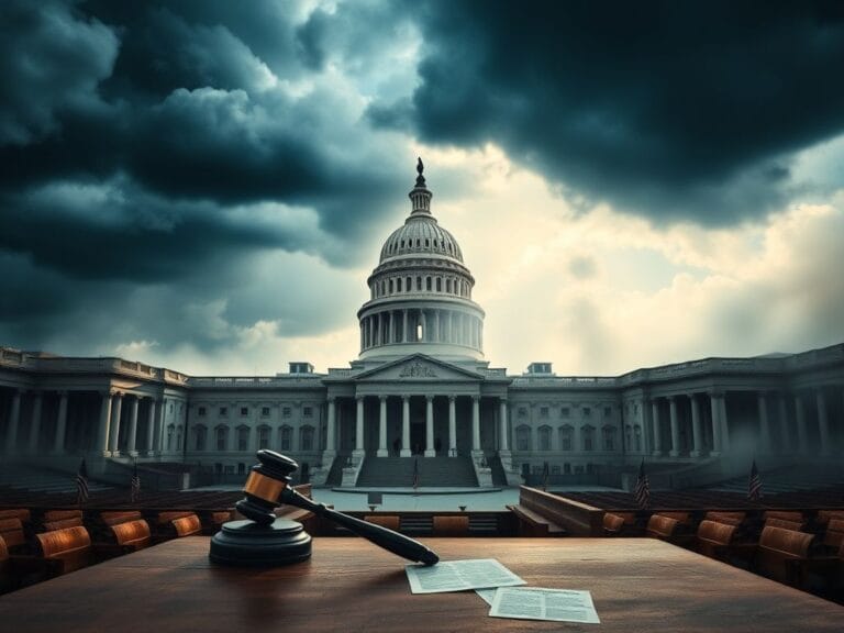 Flick International U.S. Capitol building shrouded in clouds symbolizing government tension
