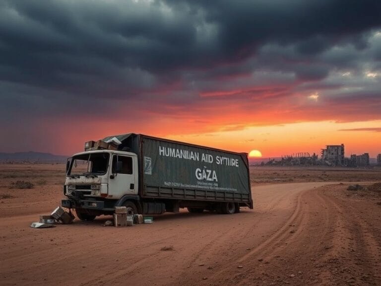 Flick International Abandoned humanitarian aid truck in Gaza with scattered supplies