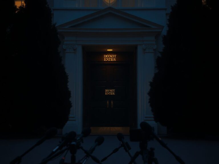 Flick International Close-up view of the West Wing entrance with heavy wooden door and 'Do Not Enter' sign