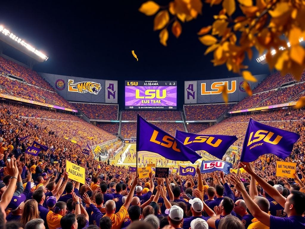 Flick International Roaring crowd in LSU stadium during a college football game