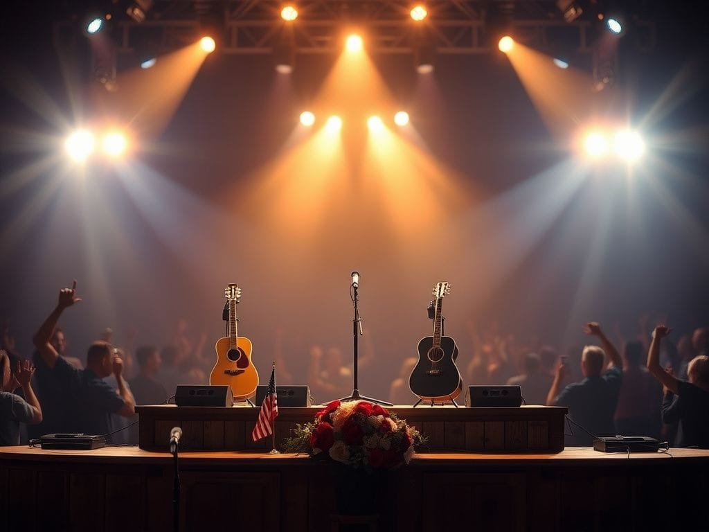 Flick International Jason Aldean performing on a beautifully lit stage at FOX Nation Patriot Awards