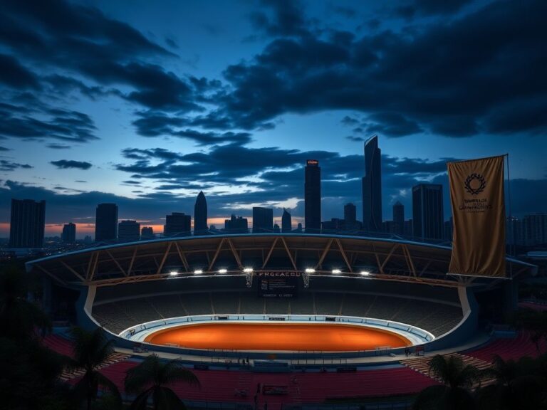 Flick International Empty athletic arena in Jakarta, Indonesia, symbolizing the absence of the Israeli gymnastics team