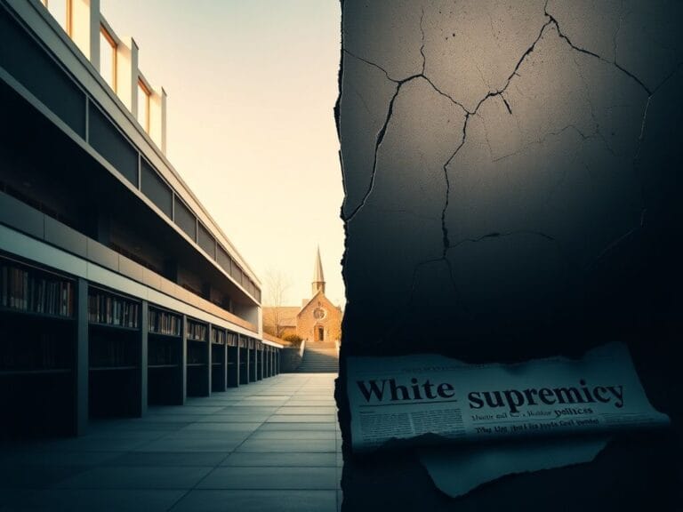 Flick International Split scene showing a serene university campus contrasted with a chaotic atmosphere focused on political division.