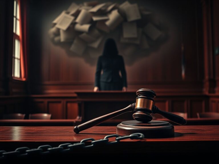 Flick International A dramatic courtroom scene depicting an empty witness stand and gavel, symbolizing an intense legal battle