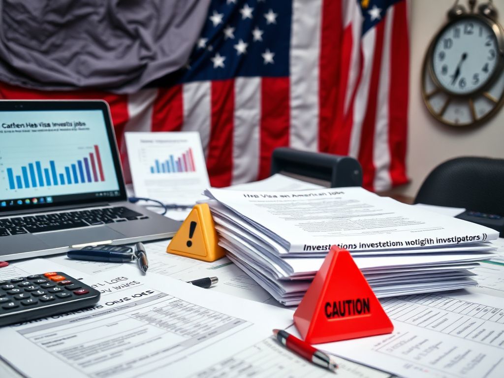 Flick International Close-up of a desk with official documents, a laptop showing job market graphs, and a partially visible American flag in the background