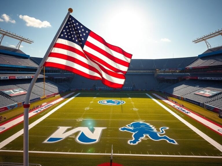 Flick International Empty football stadium with American flag honoring military veterans