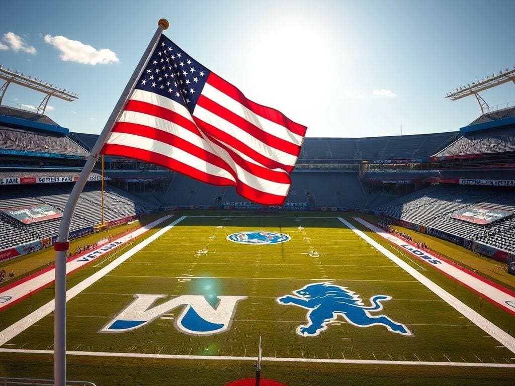 Flick International Empty football stadium with American flag honoring military veterans