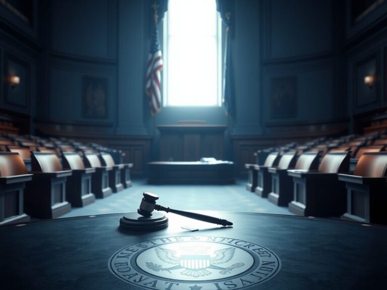 Flick International Empty Senate chamber with gavel symbolizing halted legislative action