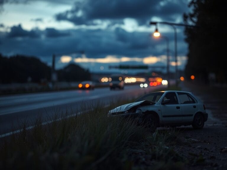 Flick International A somber highway scene at twilight illustrating a tragic auto accident site